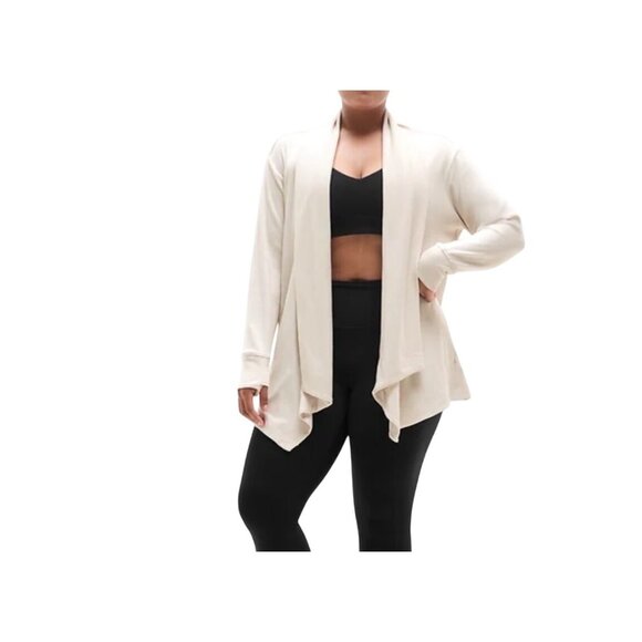 Athleta Pranayama Restore Rib Wrap Cardigan L Open Front Beige Womens - Picture 1 of 8
